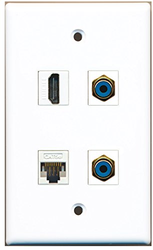 RiteAV - 1 Port HDMI 2 Port RCA Blue 1 Port Cat5e Ethernet White Wall Plate
