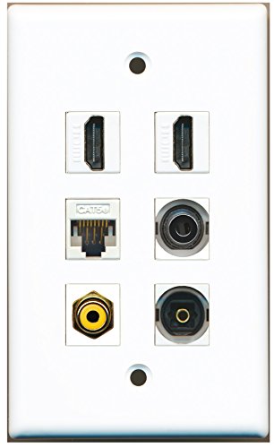 RiteAV - 2 HDMI 1 Port RCA Yellow 1 Port Toslink 1 Port 3.5mm 1 Port Cat5e Ethernet White Wall Plate