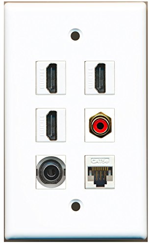 RiteAV - 3 HDMI 1 Port RCA Red 1 Port 3.5mm 1 Port Cat5e Ethernet White Wall Plate