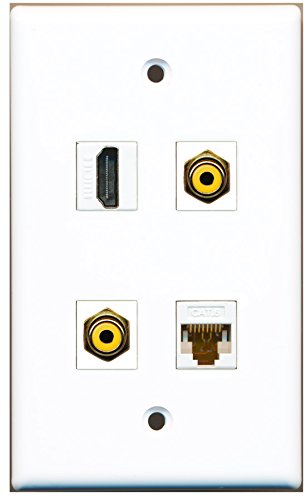 RiteAV - 1 Port HDMI 2 Port RCA Yellow 1 Port Cat6 Ethernet White Wall Plate