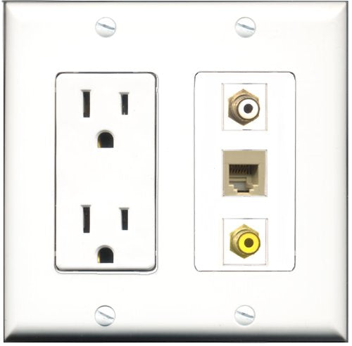 RiteAV - 15 Amp Power Outlet 1 Port RCA White 1 Port RCA Yellow 1 Port Phone Beige Decorative Wall Plate