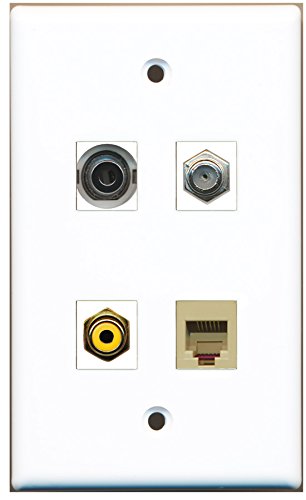 RiteAV - 1 Port RCA Yellow 1 Port Coax Cable TV- F-Type 1 Port Phone RJ11 RJ12 Beige 1 Port 3.5mm Wall Plate