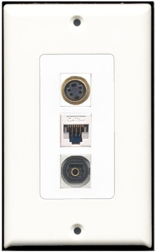 RiteAV - 1 Port S-Video 1 Toslink 1 Cat5e Ethernet White Wall Plate Decorative