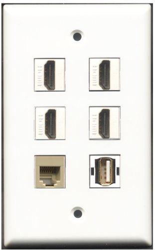 RiteAV - 4 Port HDMI 1 USB A-A 1 Phone RJ11 RJ12 Beige Wall Plate
