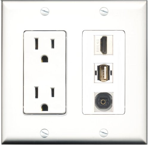 RiteAV - 15 Amp Power Outlet 1 Port HDMI 1 Port USB A-A 1 Port Toslink Decorative Wall Plate