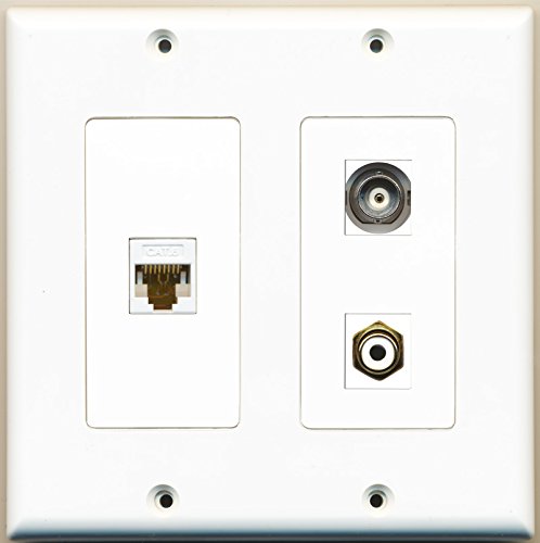 RiteAV - 1 Port RCA White 1 Port BNC 1 Port Cat6 Ethernet White - 2 Gang Wall Plate