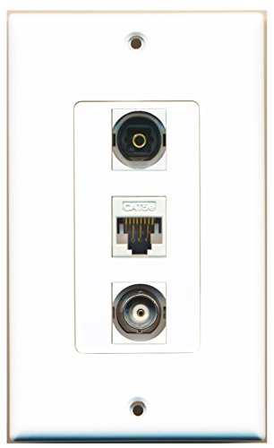 RiteAV - 1 Port Toslink and 1 Port BNC and 1 Port Cat5e Ethernet White Decorative Wall Plate