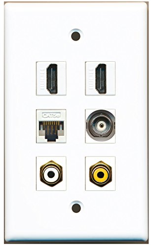 RiteAV - 2 HDMI 1 Port RCA White 1 Port RCA Yellow 1 Port BNC 1 Port Cat5e Ethernet White Wall Plate