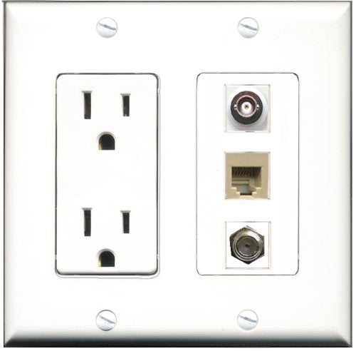 RiteAV - 15 Amp Power Outlet 1 Port Coax 1 Port Phone Beige 1 Port BNC Decorative Wall Plate