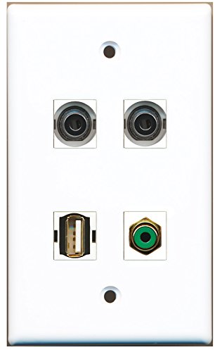 RiteAV - 1 Port RCA Green 1 Port USB A-A 2 Port 3.5mm Wall Plate