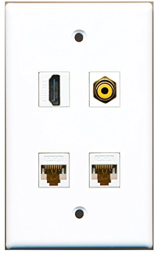 RiteAV - 1 Port HDMI 1 Port RCA Yellow 2 Port Cat6 Ethernet White Wall Plate