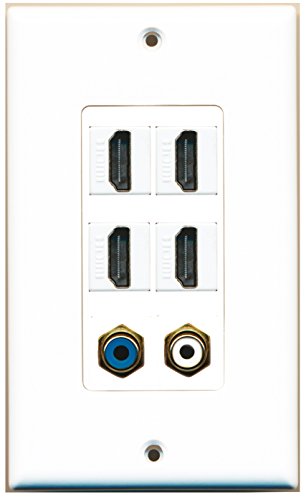 RiteAV - 4 Port HDMI 1 RCA White 1 RCA Blue Wall Plate Decorative