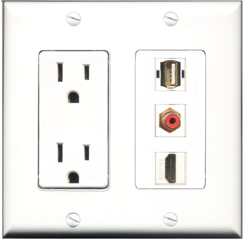 RiteAV - 15 Amp Power Outlet 1 Port HDMI 1 Port RCA Red 1 Port USB A-A Decorative Wall Plate