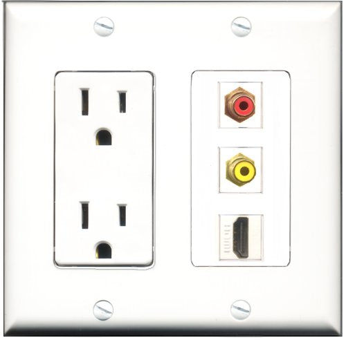 RiteAV - 15 Amp Power Outlet 1 Port HDMI 1 Port RCA Red 1 Port RCA Yellow Decorative Wall Plate