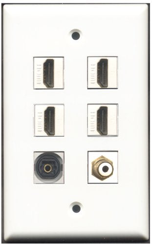 RiteAV - 4 Port HDMI 1 RCA White 1 Toslink Wall Plate