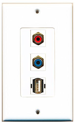 RiteAV - 1 Port RCA Red and 1 Port RCA Blue and 1 Port USB A-A Decorative Wall Plate Decorative