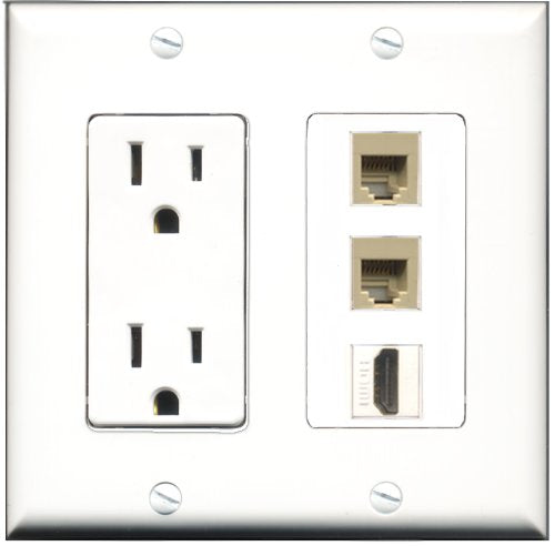 RiteAV - 15 Amp Power Outlet 1 Port HDMI 2 Port Phone Beige Decorative Wall Plate