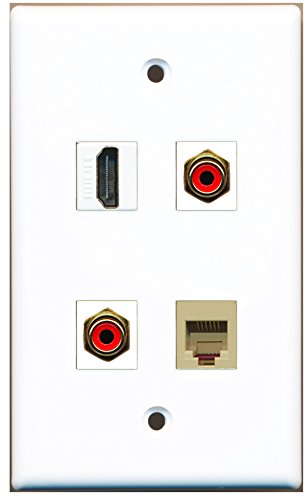 RiteAV - 1 Port HDMI 2 Port RCA Red 1 Port Phone RJ11 RJ12 Beige Wall Plate