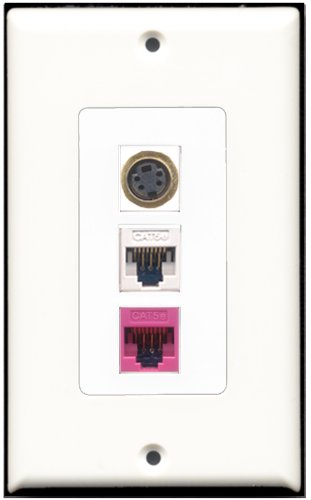 RiteAV - 1 Port S-Video 1 Cat5e Ethernet White 1 Cat5e Ethernet Pink Wall Plate Decorative