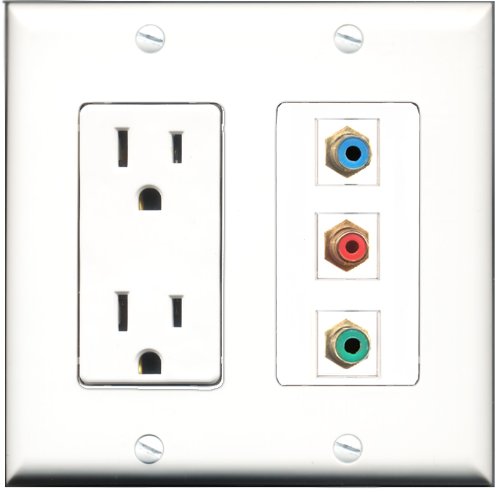 RiteAV - 15 Amp Power Outlet 1 Port RCA Red 1 Port RCA Green 1 Port RCA Blue Decorative Wall Plate