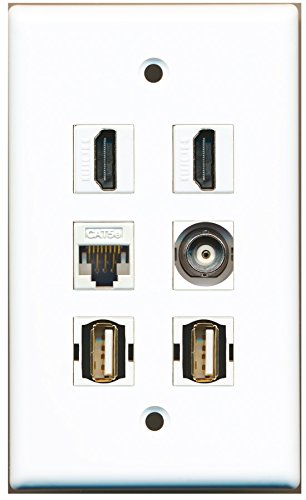 RiteAV - 2 HDMI 2 Port USB A-A 1 Port BNC 1 Port Cat5e Ethernet White Wall Plate