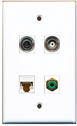 RiteAV - 1 Port RCA Green 1 Port 3.5mm 1 Port BNC 1 Port Cat6 Ethernet White Wall Plate