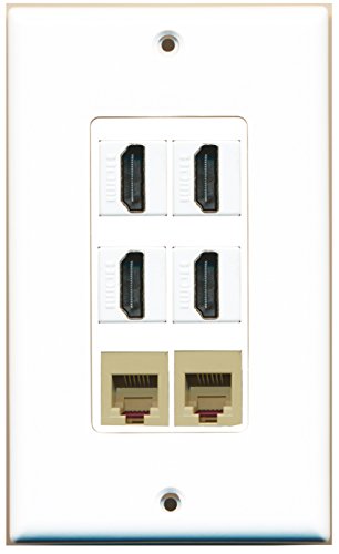 RiteAV - 4 Port HDMI 2 Port Phone RJ11 RJ12 Beige Wall Plate Decorative
