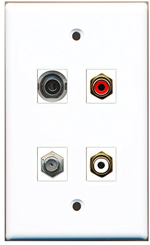 RiteAV - 1 Port RCA Red 1 Port RCA White 1 Port Coax Cable TV- F-Type 1 Port 3.5mm Wall Plate