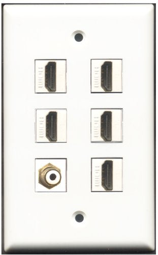 RiteAV - 5 Port HDMI 1 RCA White Wall Plate