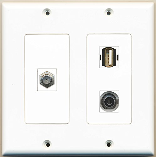 RiteAV - 1 Port Coax Cable TV- F-Type 1 Port USB A-A 1 Port 3.5mm - 2 Gang Wall Plate