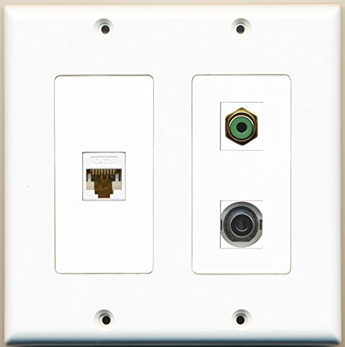 RiteAV - 1 Port RCA Green 1 Port 3.5mm 1 Port Cat6 Ethernet White - 2 Gang Wall Plate