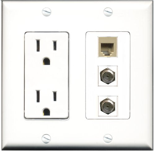 RiteAV - 15 Amp Power Outlet 2 Port Coax 1 Port Phone Beige Decorative Wall Plate