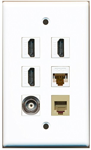 RiteAV - 3 HDMI 1 Port Phone RJ11 RJ12 Beige 1 Port BNC 1 Port Cat6 Ethernet White Wall Plate