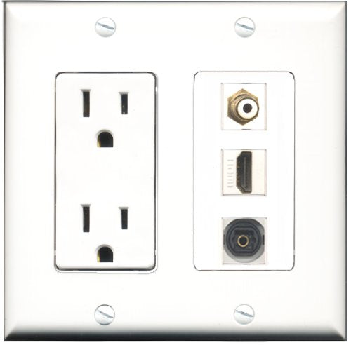 RiteAV - 15 Amp Power Outlet 1 Port HDMI 1 Port RCA White 1 Port Toslink Decorative Wall Plate