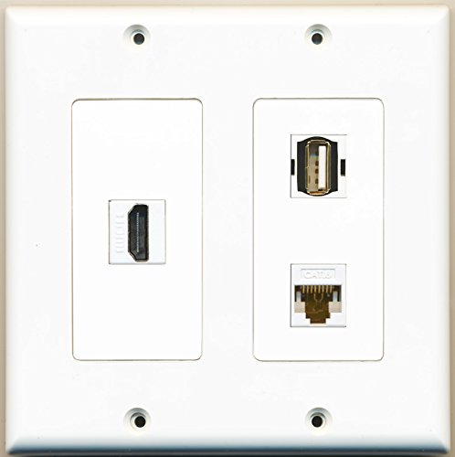 RiteAV - 1 Port HDMI 1 Port USB A-A 1 Port Cat6 Ethernet White - 2 Gang Wall Plate