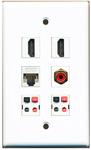 RiteAV - 2 HDMI 1 Port RCA Red 1 Port Cat5e Ethernet White 2 Port Speaker Wall Plate