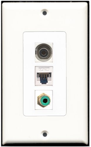 RiteAV - 1 Port RCA Green 1 3.5mm 1 Cat5e Ethernet White Wall Plate Decorative