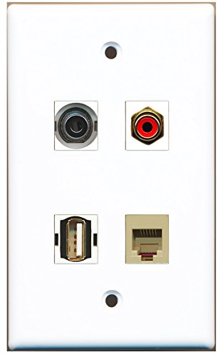 RiteAV - 1 Port RCA Red 1 Port USB A-A 1 Port Phone RJ11 RJ12 Beige 1 Port 3.5mm Wall Plate