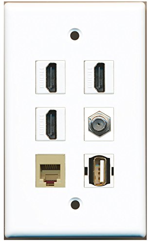 RiteAV - 3 HDMI 1 Port Coax Cable TV- F-Type 1 Port USB A-A 1 Port Phone RJ11 RJ12 Beige Wall Plate