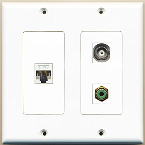 RiteAV - 1 Port RCA Green 1 Port BNC 1 Port Cat5e Ethernet White - 2 Gang Wall Plate