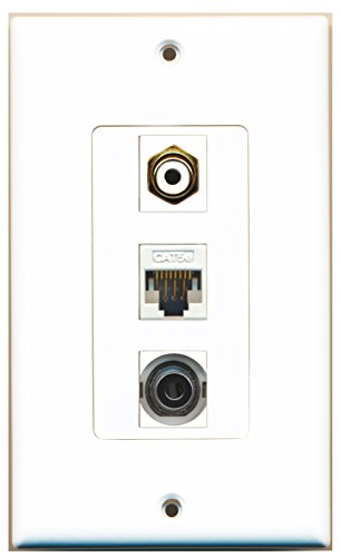 RiteAV - 1 Port RCA White and 1 Port 3.5mm and 1 Port Cat5e Ethernet White Decorative Wall Plate