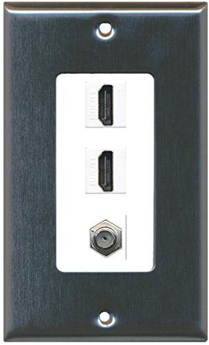 RiteAV 2 HDMI White Coax Wall Plate Stainless Steel / White