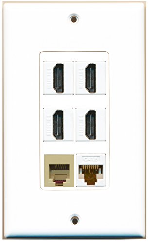 RiteAV - 4 Port HDMI 1 Phone RJ11 RJ12 Beige 1 Cat6 Ethernet White Wall Plate Decorative