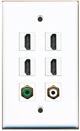 RiteAV - 4 HDMI 1 Port RCA White 1 Port RCA Green Wall Plate
