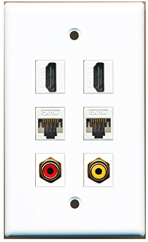 RiteAV - 2 HDMI 1 Port RCA Red 1 Port RCA Yellow 2 Port Cat5e Ethernet White Wall Plate