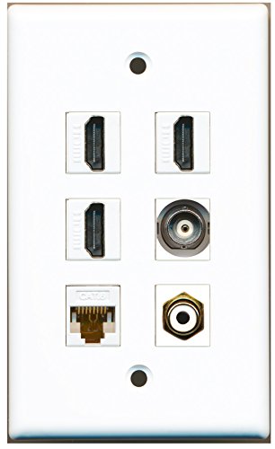 RiteAV - 3 HDMI 1 Port RCA White 1 Port BNC 1 Port Cat6 Ethernet White Wall Plate