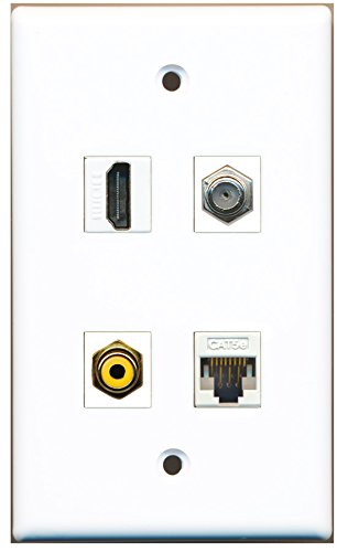 RiteAV - 1 Port HDMI 1 Port RCA Yellow 1 Port Coax Cable TV- F-Type 1 Port Cat5e Ethernet White Wall Plate