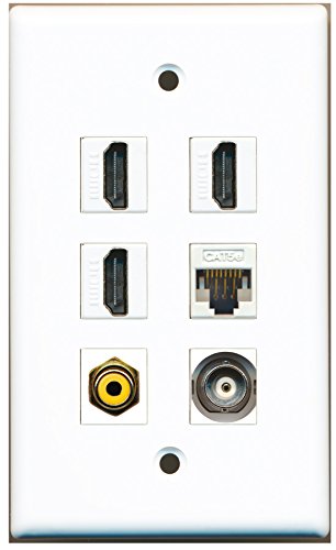 RiteAV - 3 HDMI 1 Port RCA Yellow 1 Port BNC 1 Port Cat5e Ethernet White Wall Plate