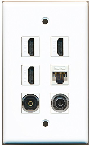 RiteAV - 3 HDMI 1 Port Toslink 1 Port 3.5mm 1 Port Cat5e Ethernet White Wall Plate