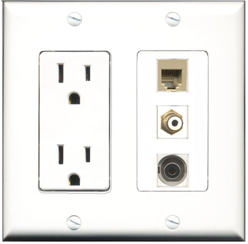 RiteAV - 15 Amp Power Outlet 1 Port RCA White 1 Port Phone Beige 1 Port 3.5mm Decorative Wall Plate
